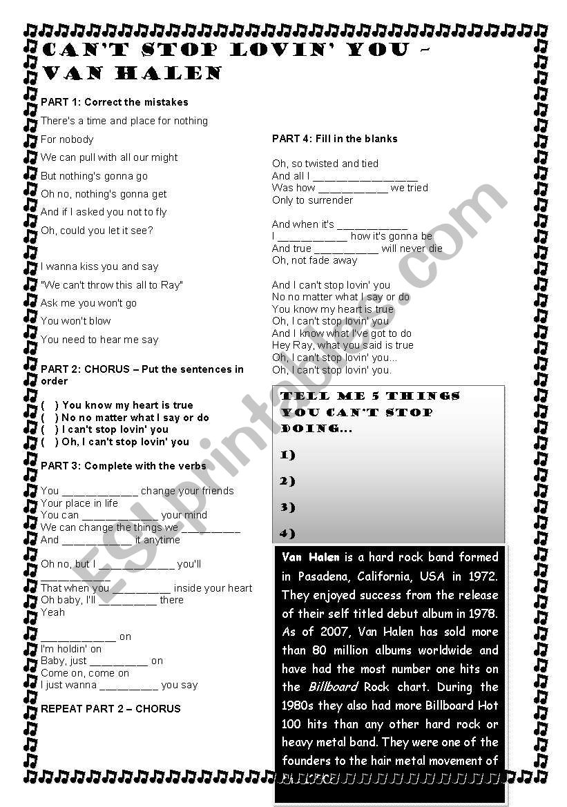 Song Activity - Cant Stop Lovin You - Van Halen