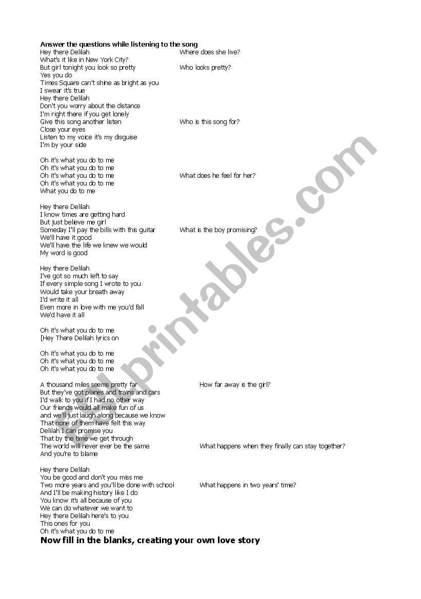 Hey there Delilah worksheet