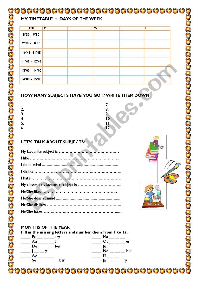 My Timetable worksheet