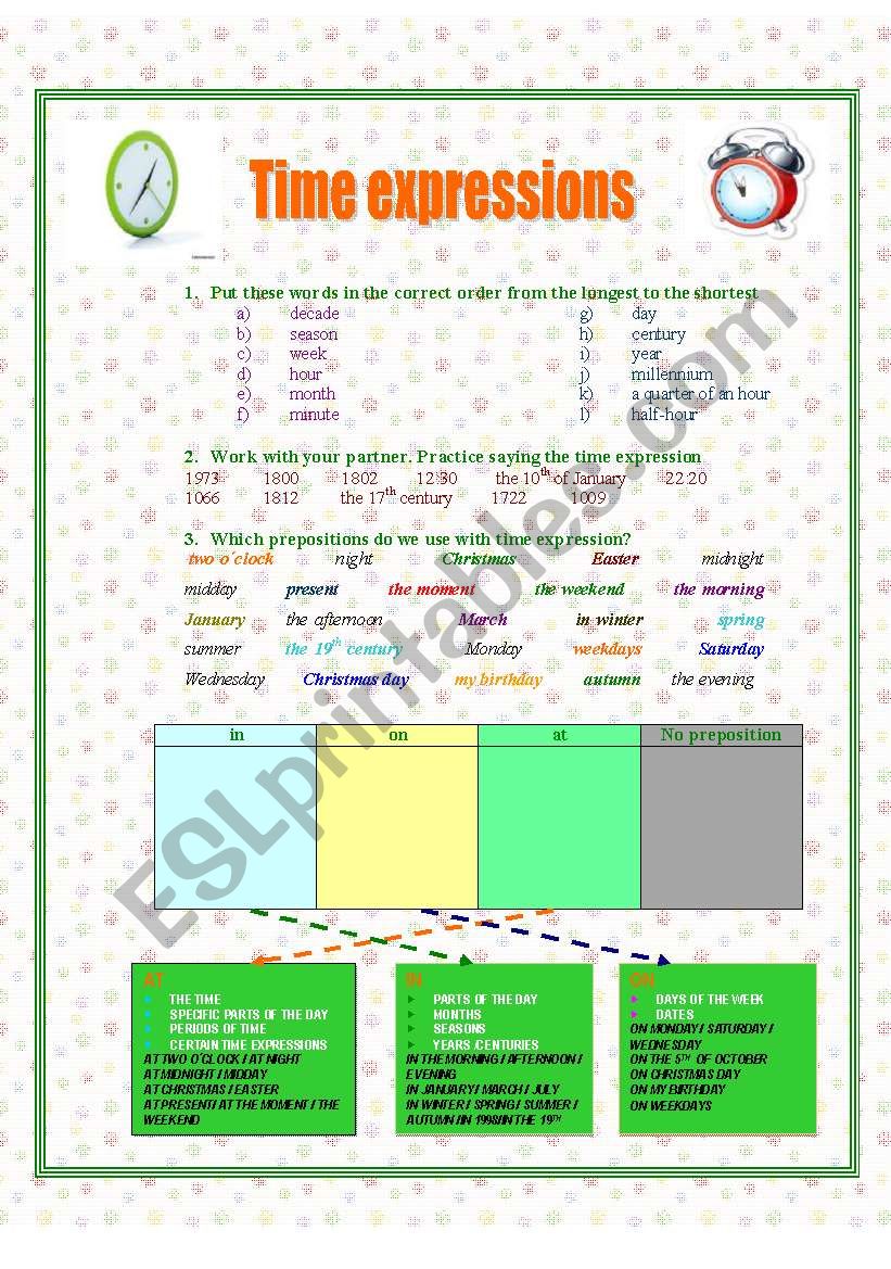 Time expressions worksheet