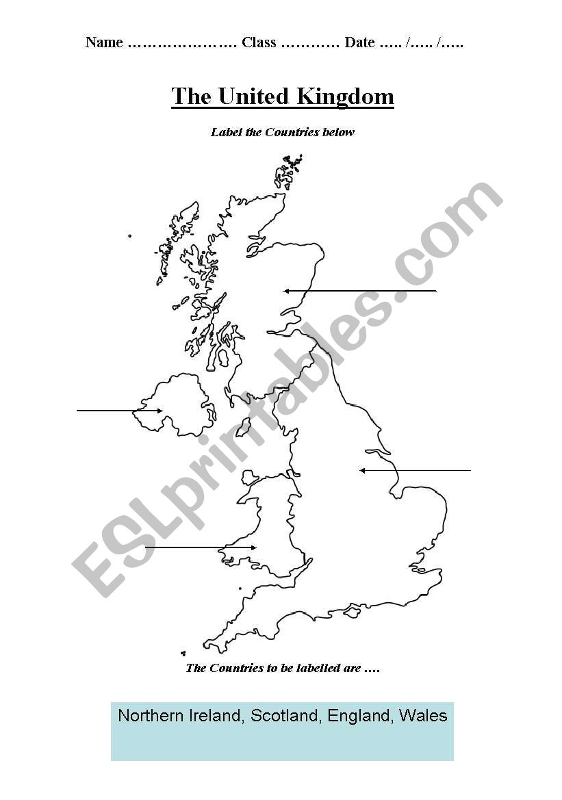 countries within UK worksheet