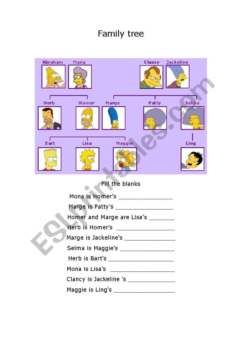 The Simpsons family tree worksheet