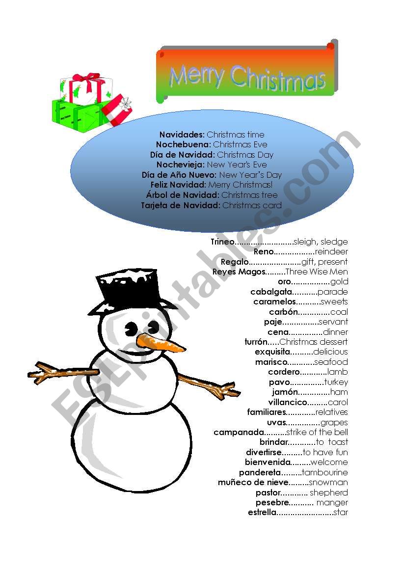 Christmas vocabulary worksheet