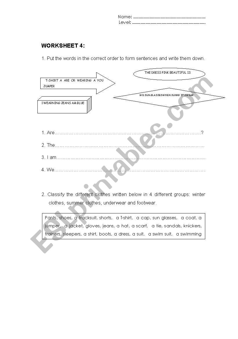 Clothes worksheet