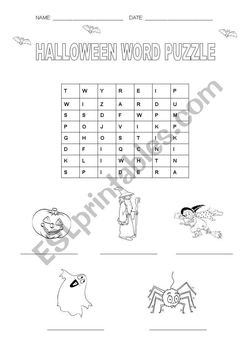 Halloween word puzzle worksheet