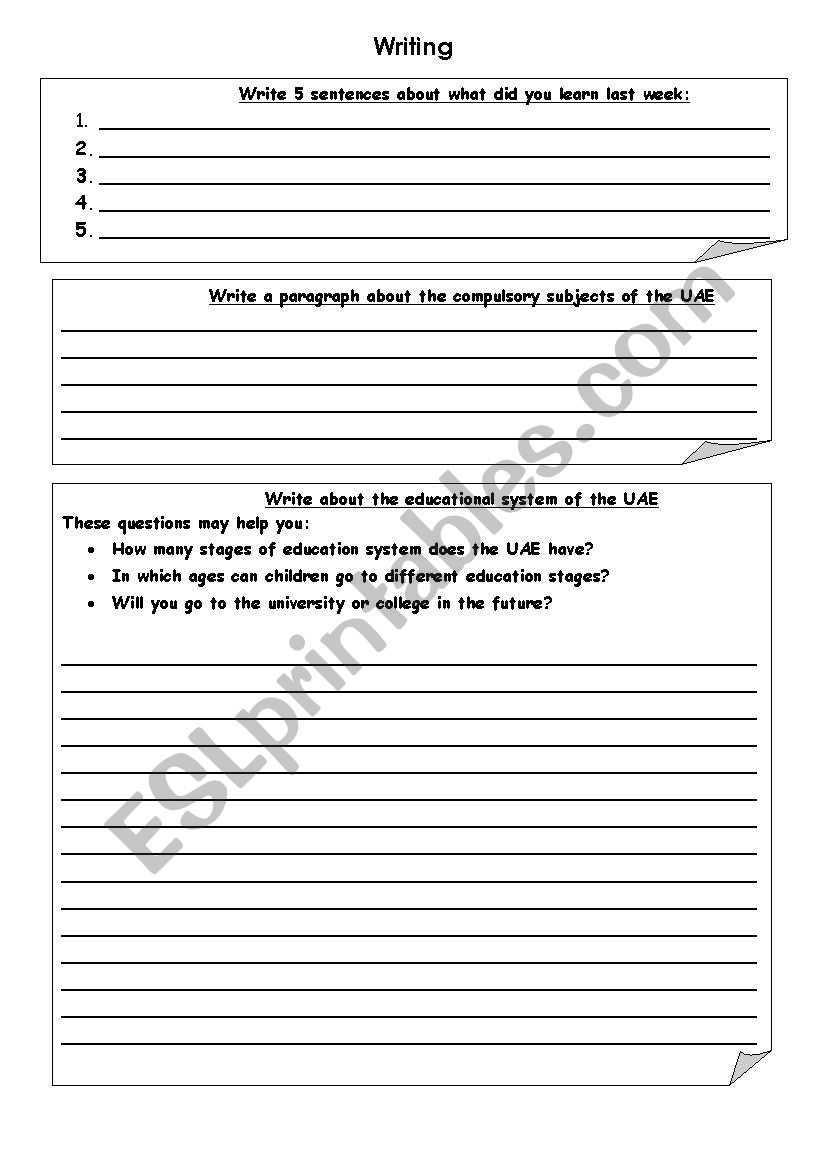 writing worksheet