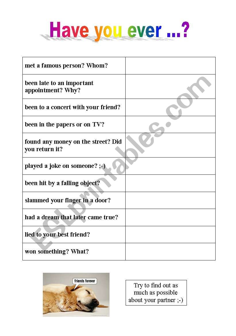 Have you ever ...? worksheet