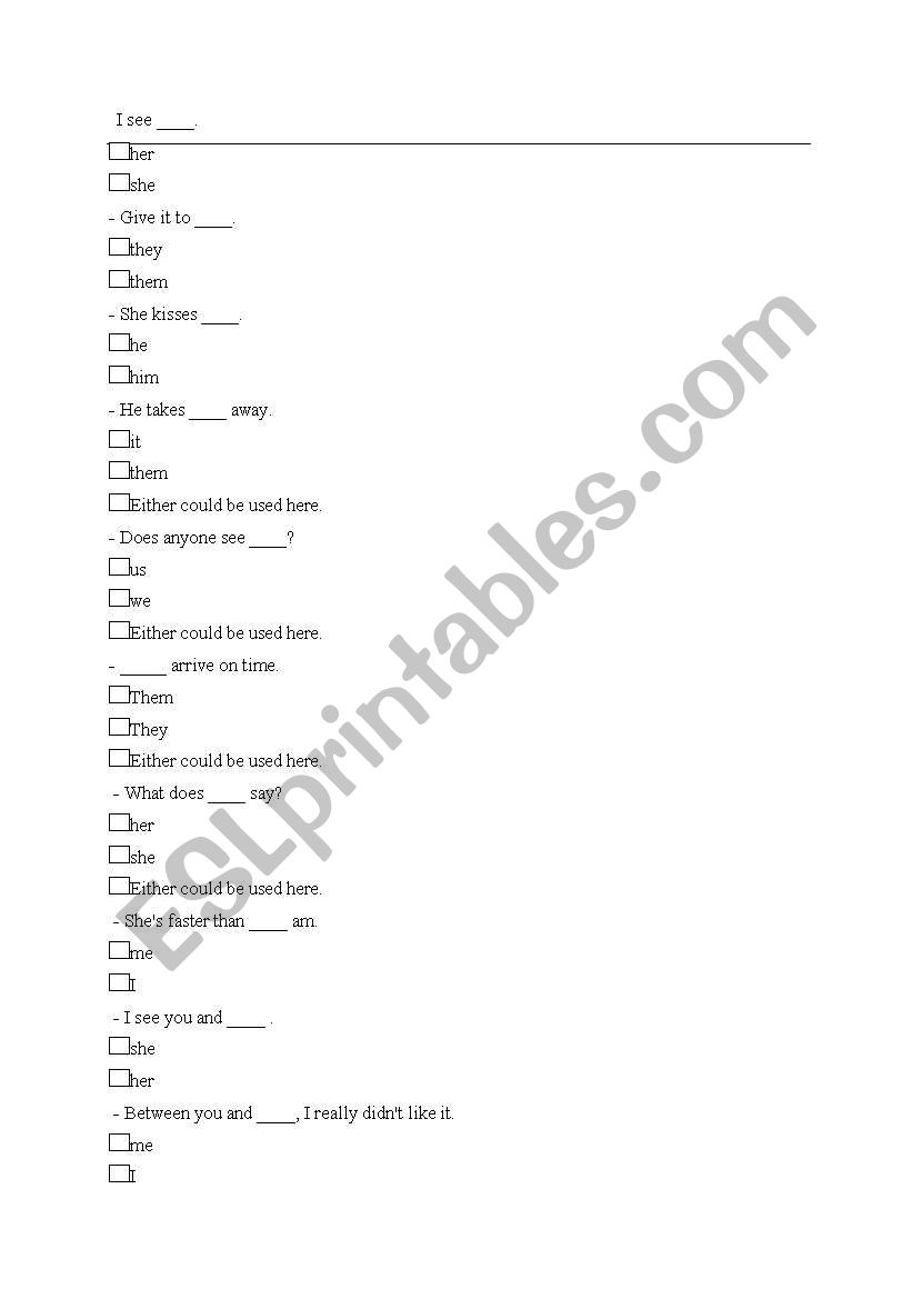 English Worksheets Definite Pronouns