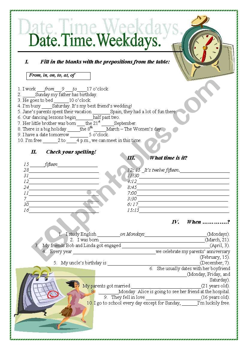 Date.Time.Weekdays worksheet