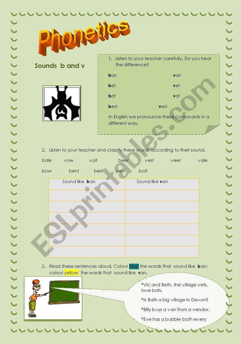 Phonetics 1  Sounds b and v  ( easy )