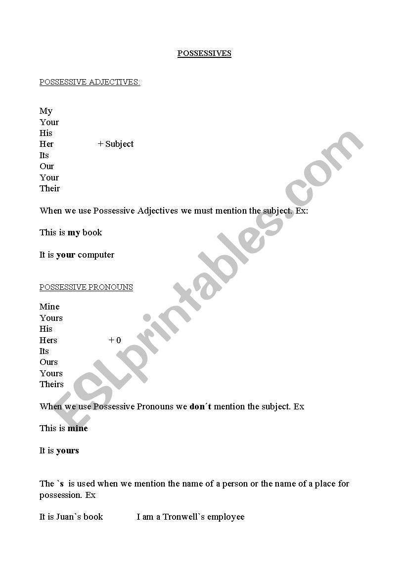 possessives worksheet