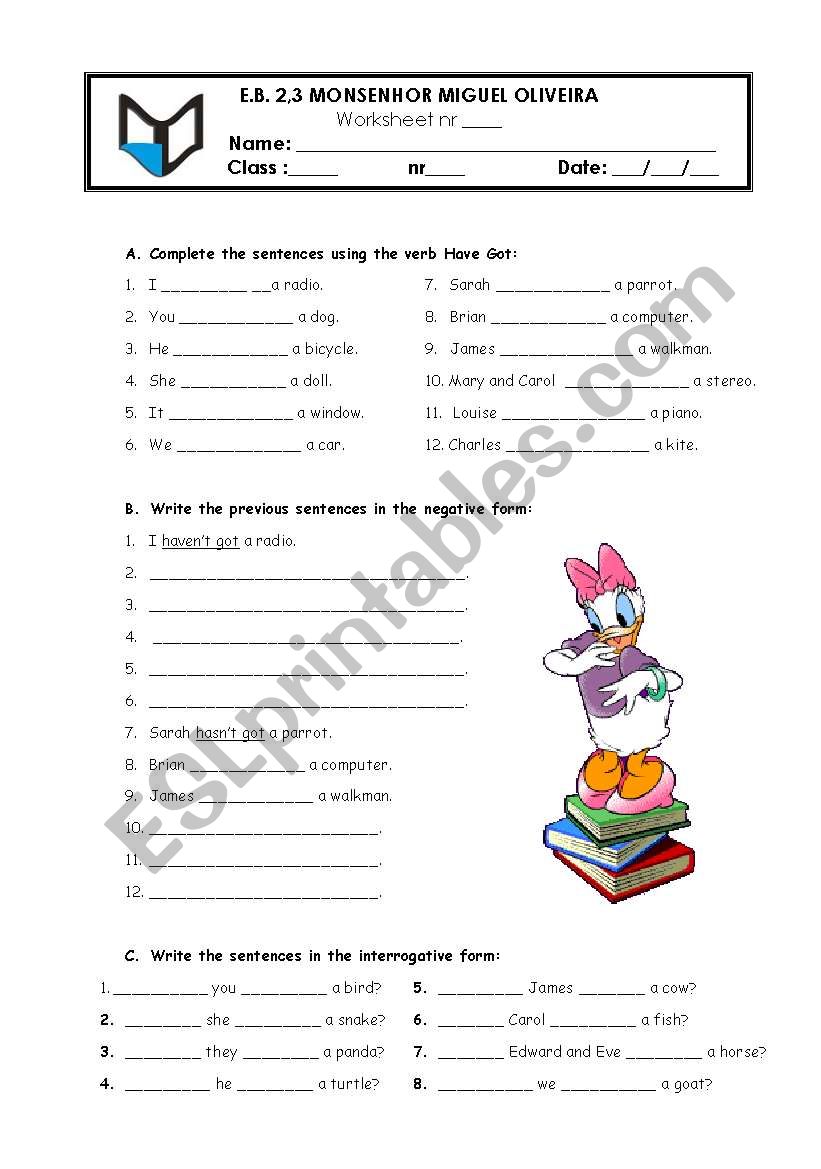 Practise exercises using the verb Have got