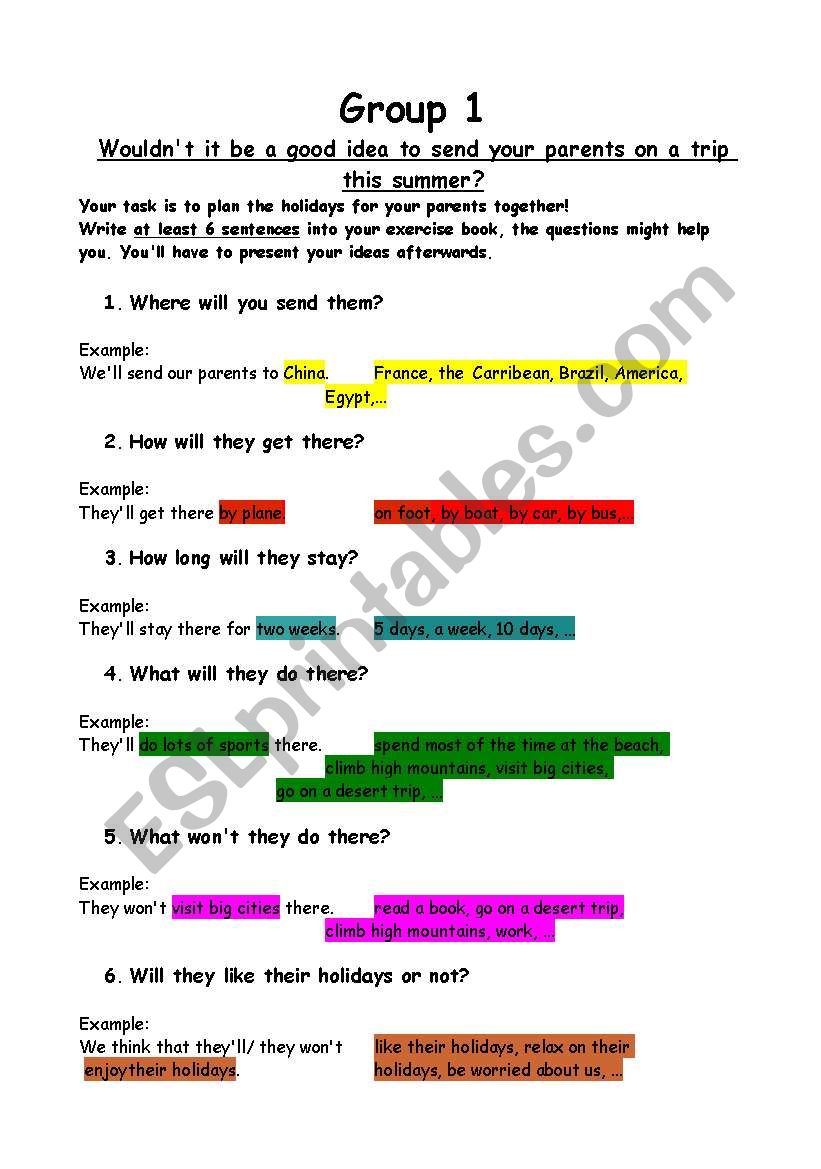 Holiday plans worksheet