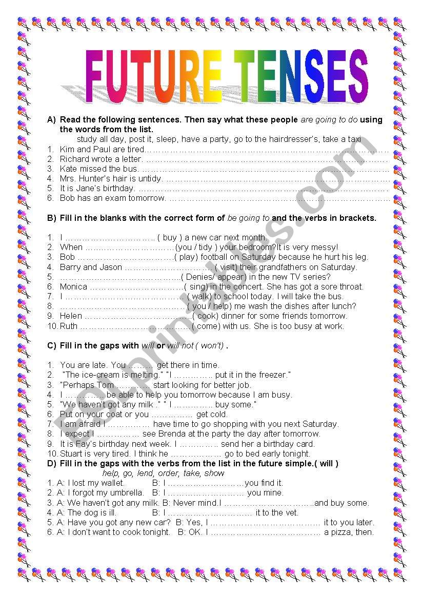 future tenses worksheet