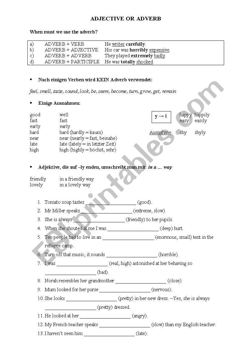 Adjective and Adverb worksheet