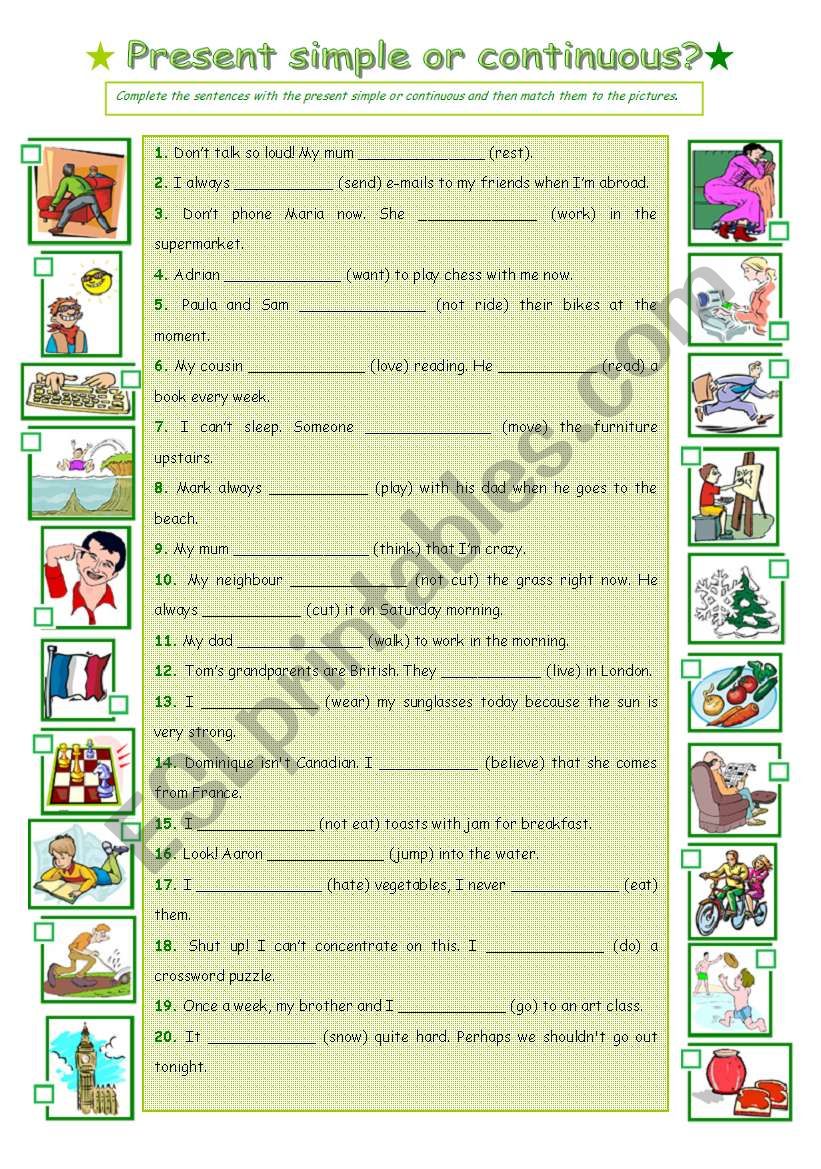 present simple or continuous worksheet