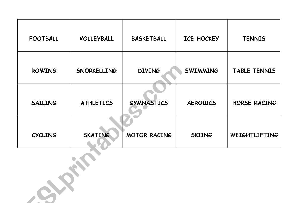 kind of sports worksheet