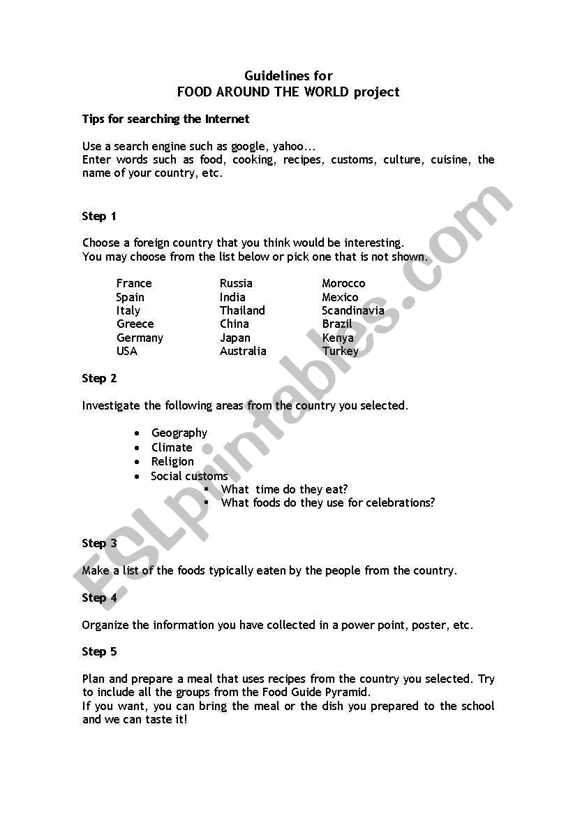 Guidelines for FOOD AROUND THE WORLD project