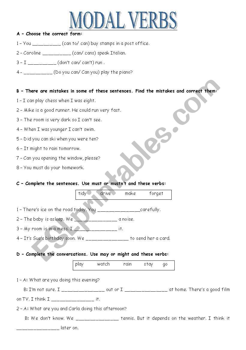 Modal verbs worksheet