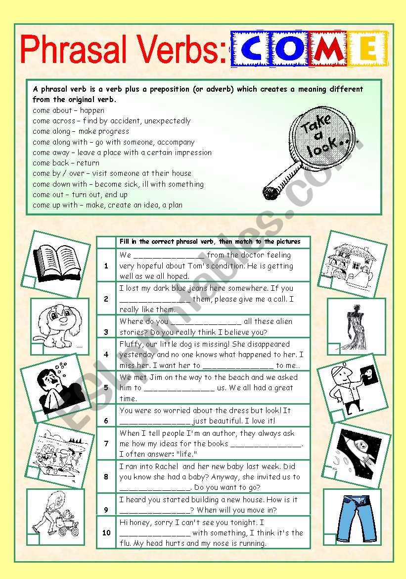 Phrasal Verbs (3/10): COME worksheet