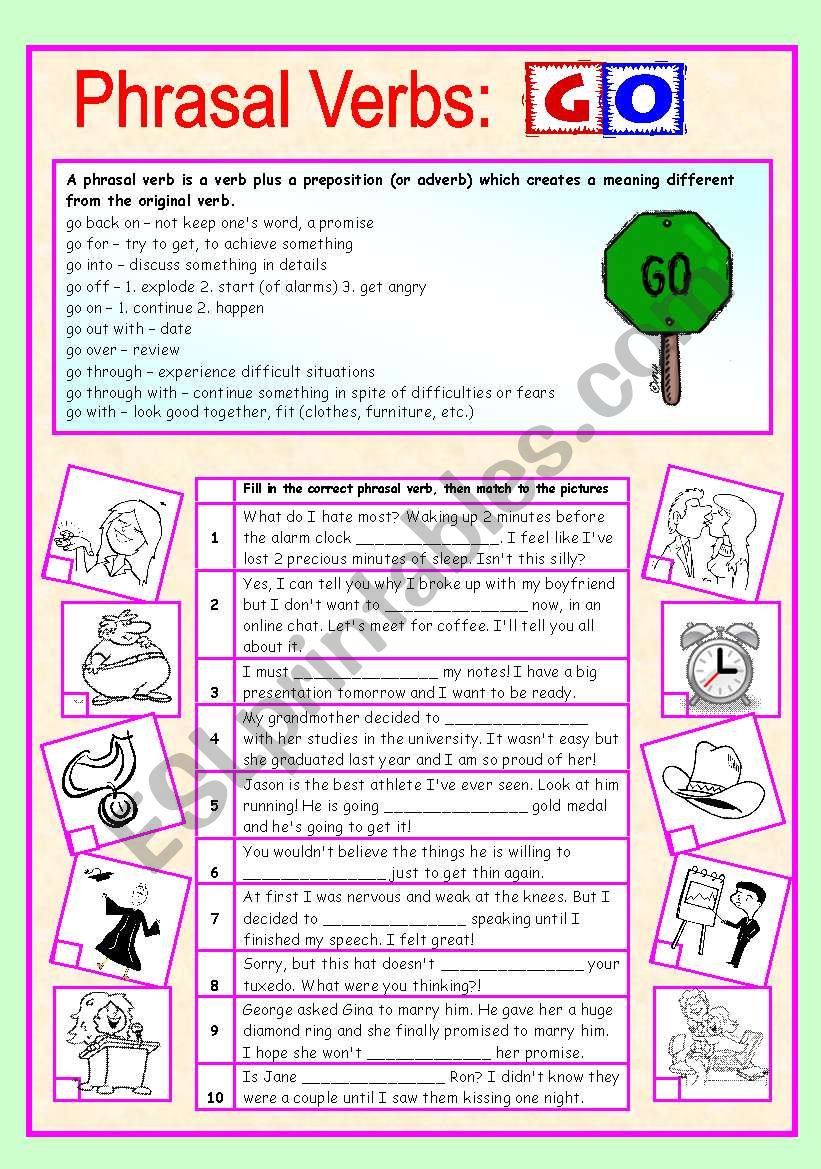 Phrasal verbs (4/10): GO worksheet