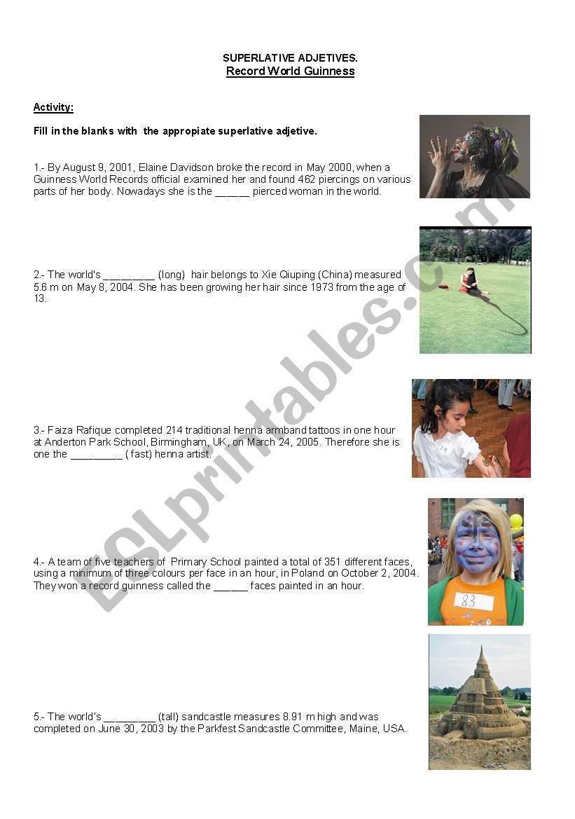 World Recoird Guinness worksheet