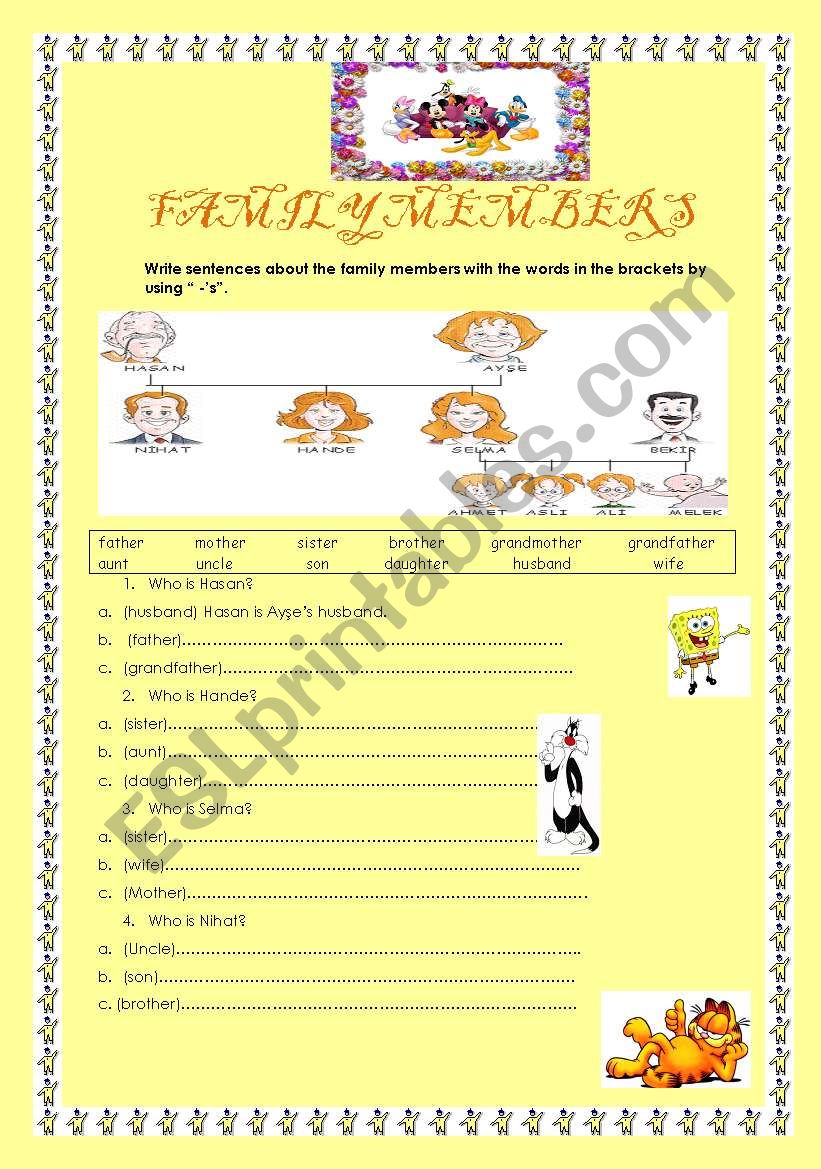 family members worksheet