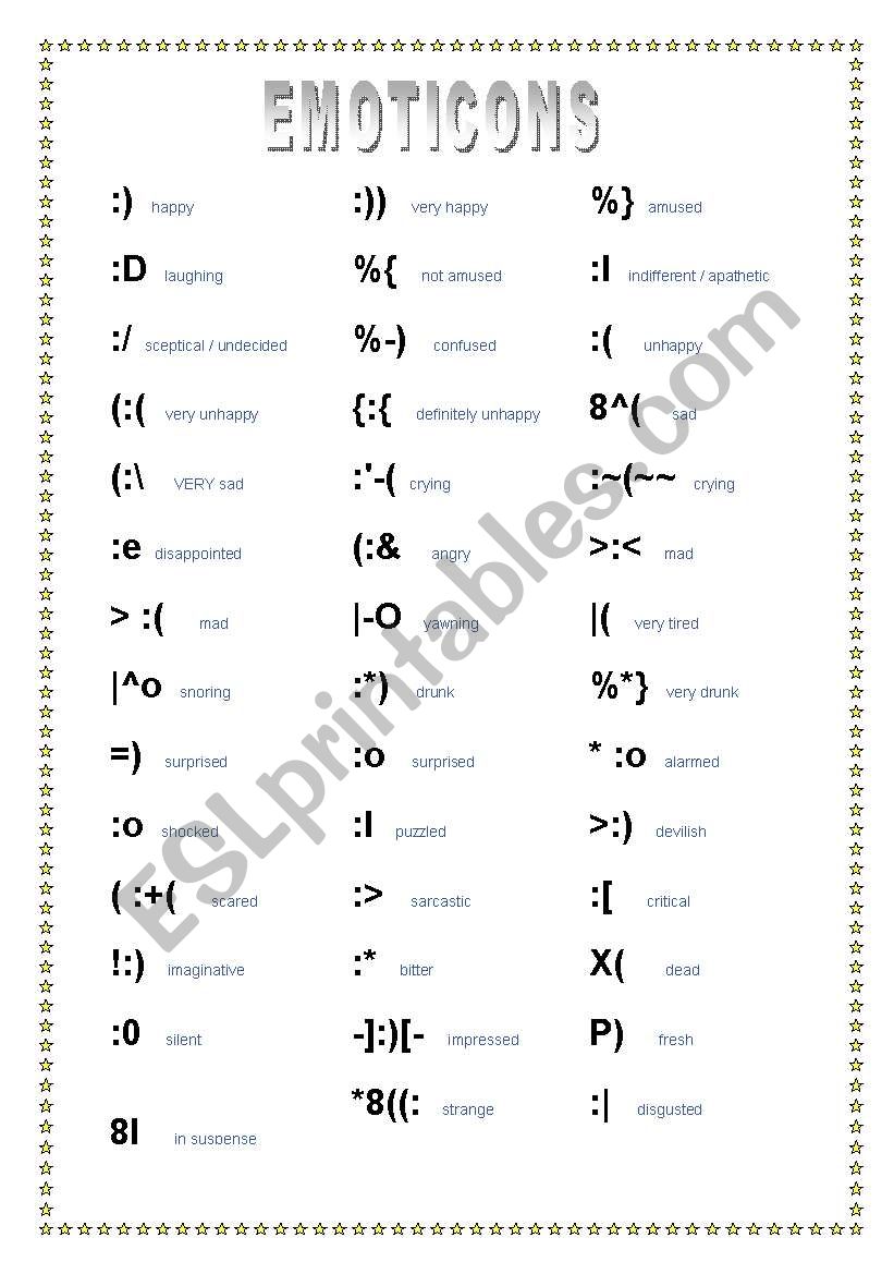 Emoticons worksheet