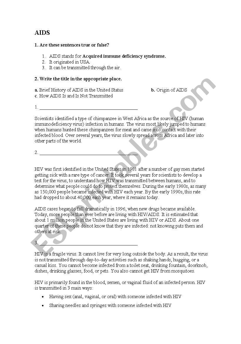 AIDS worksheet