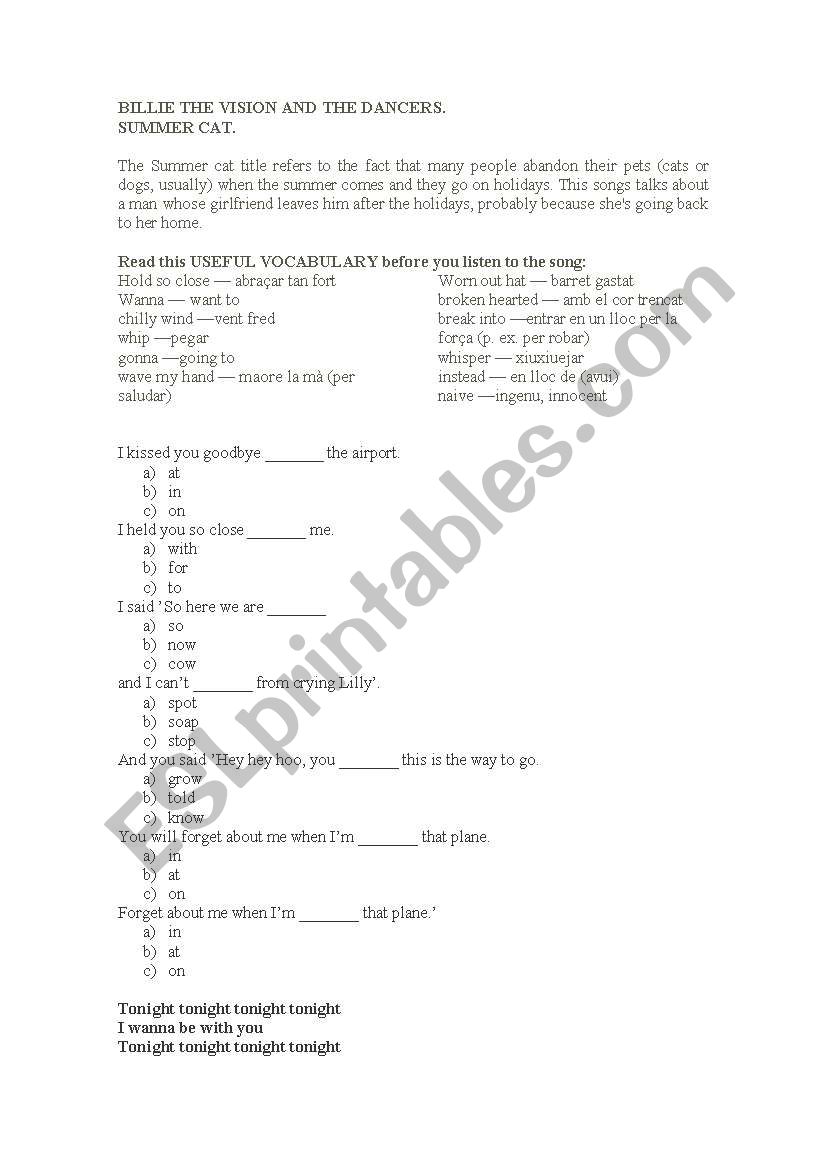 Summer Cat worksheet