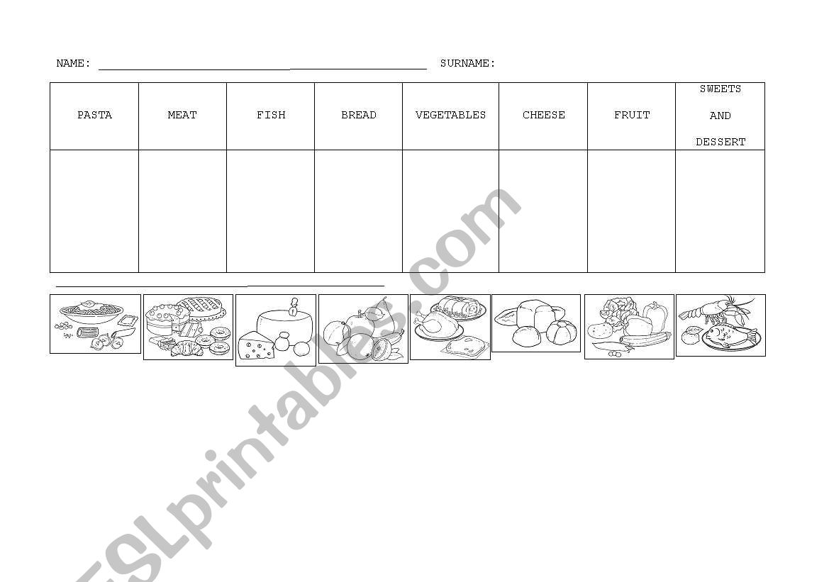 colour food  worksheet