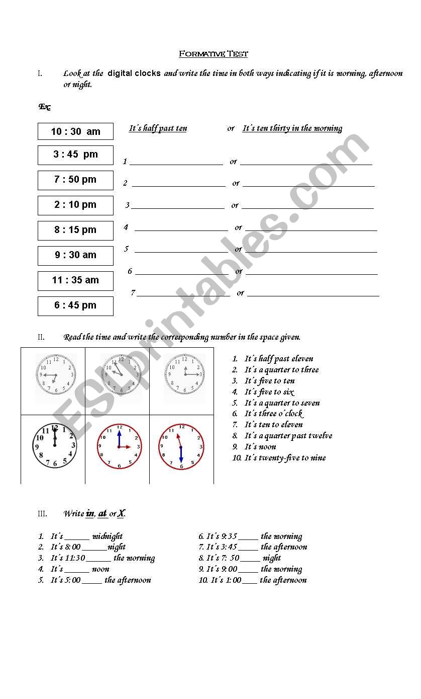 The time worksheet