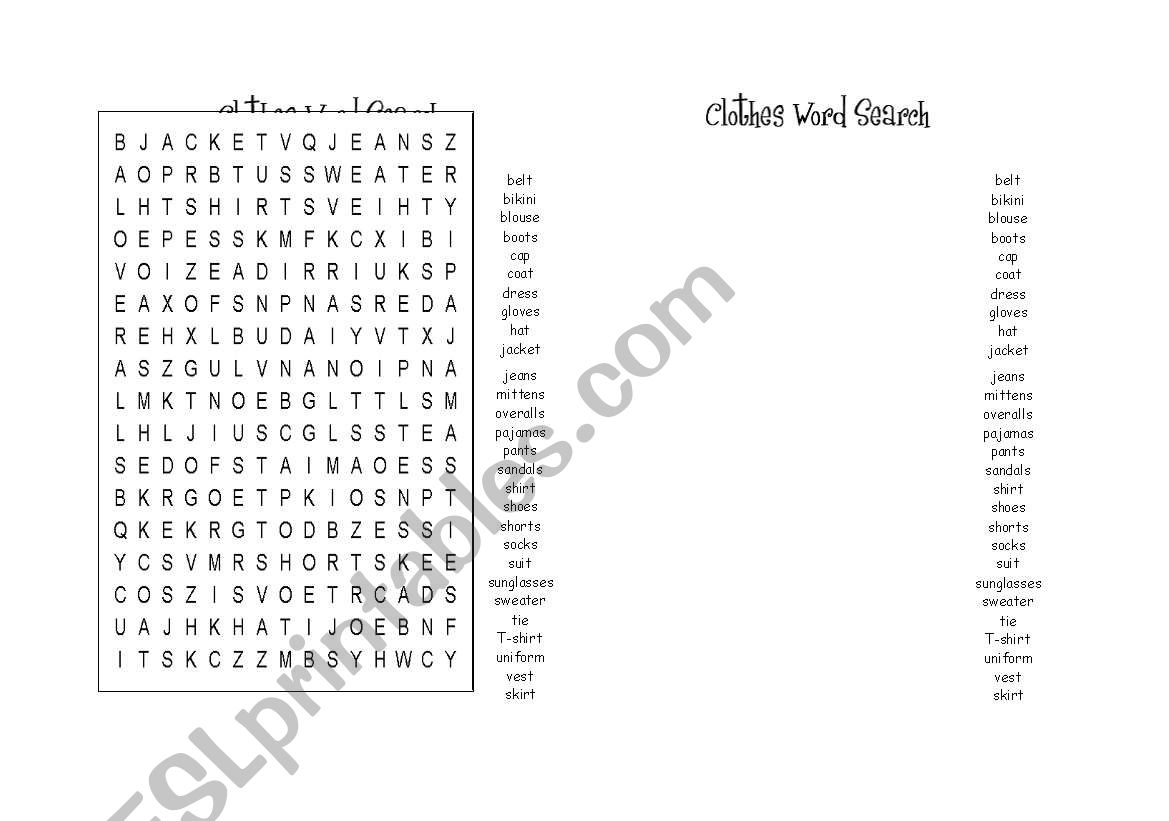 clothes and accessories worksheet