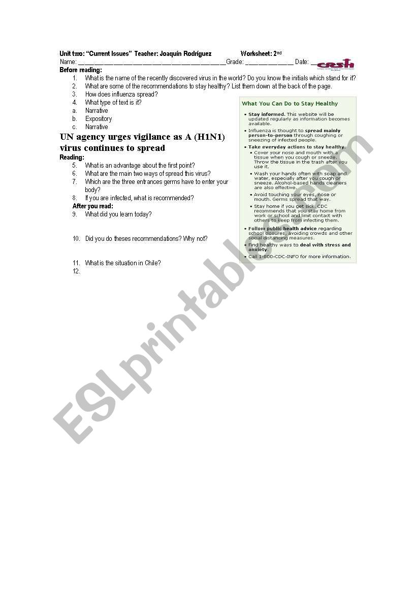 A (h1n1) worksheet