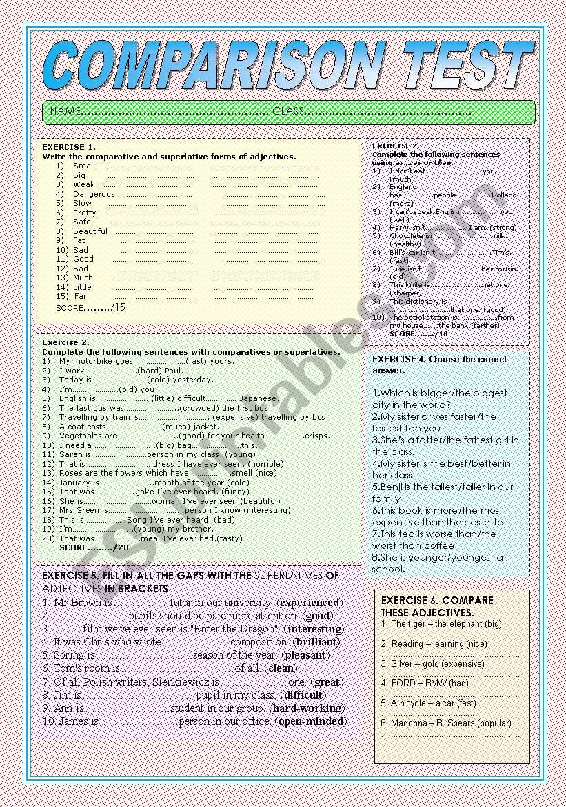 Comparison test worksheet