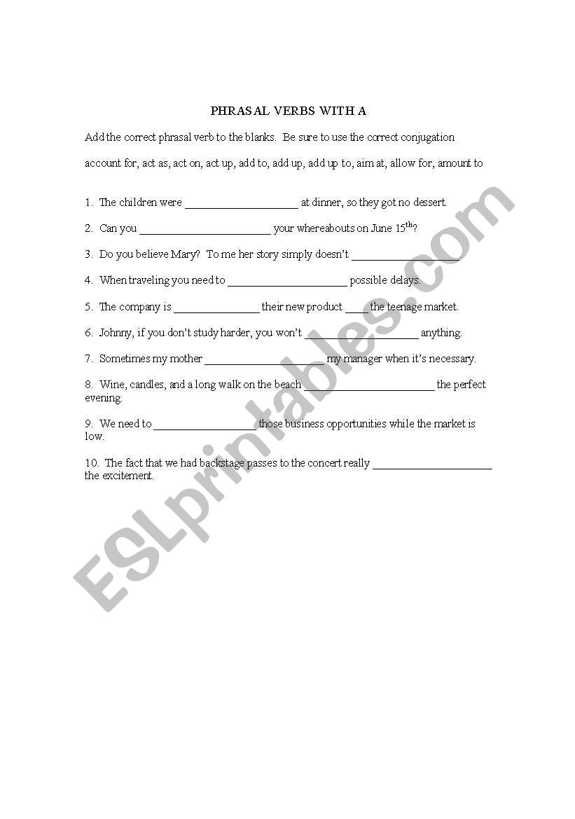 Some Phrasal Verbs Beginning with A