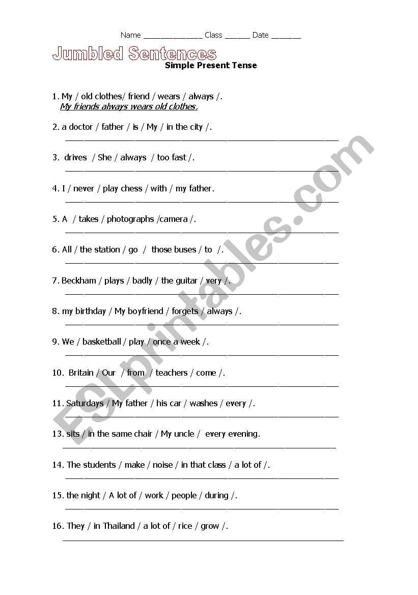 Jumbled Sentences Worksheet For Class 7