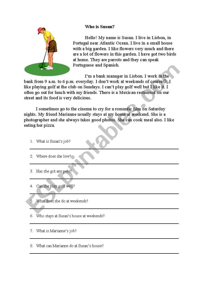 Who is Susan? worksheet