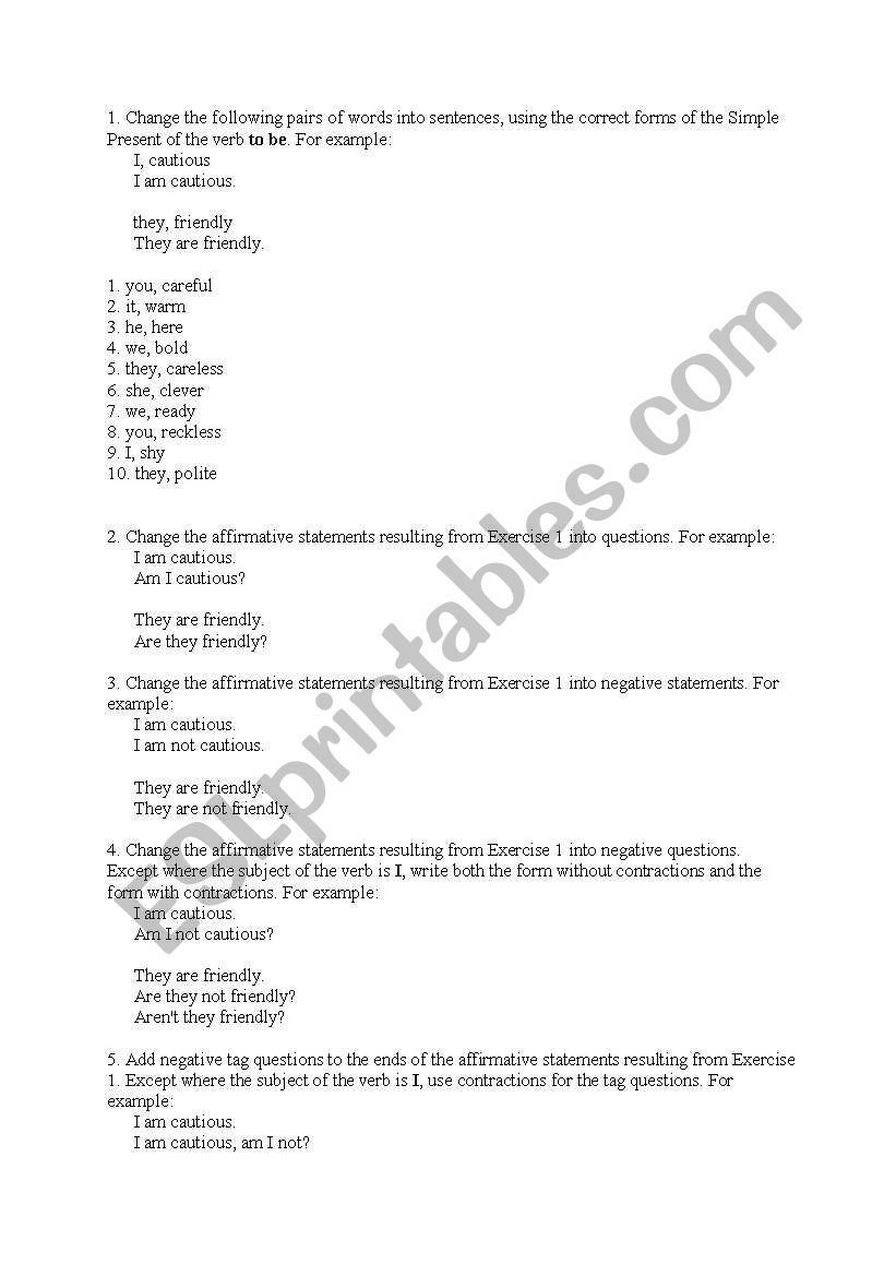 exercises worksheet