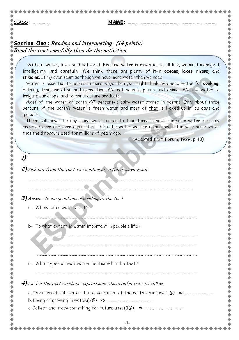 Water worksheet