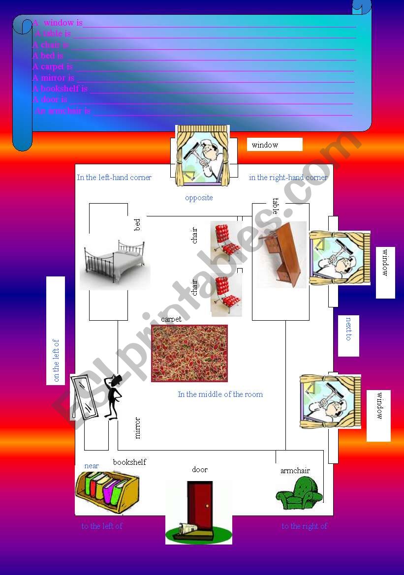 Cognitive map. PREPOSITIONS OF PLACE. FURNITURE