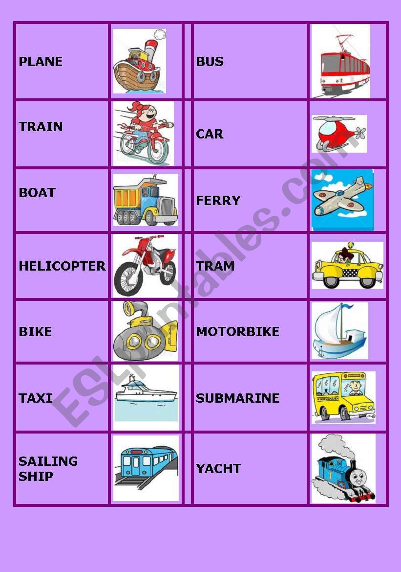 transport domino worksheet