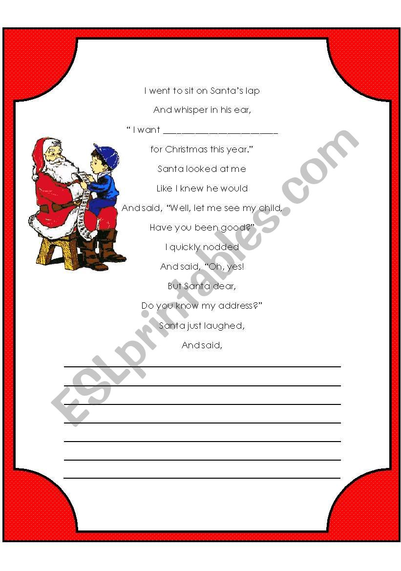 Christmas Poem to Complete worksheet
