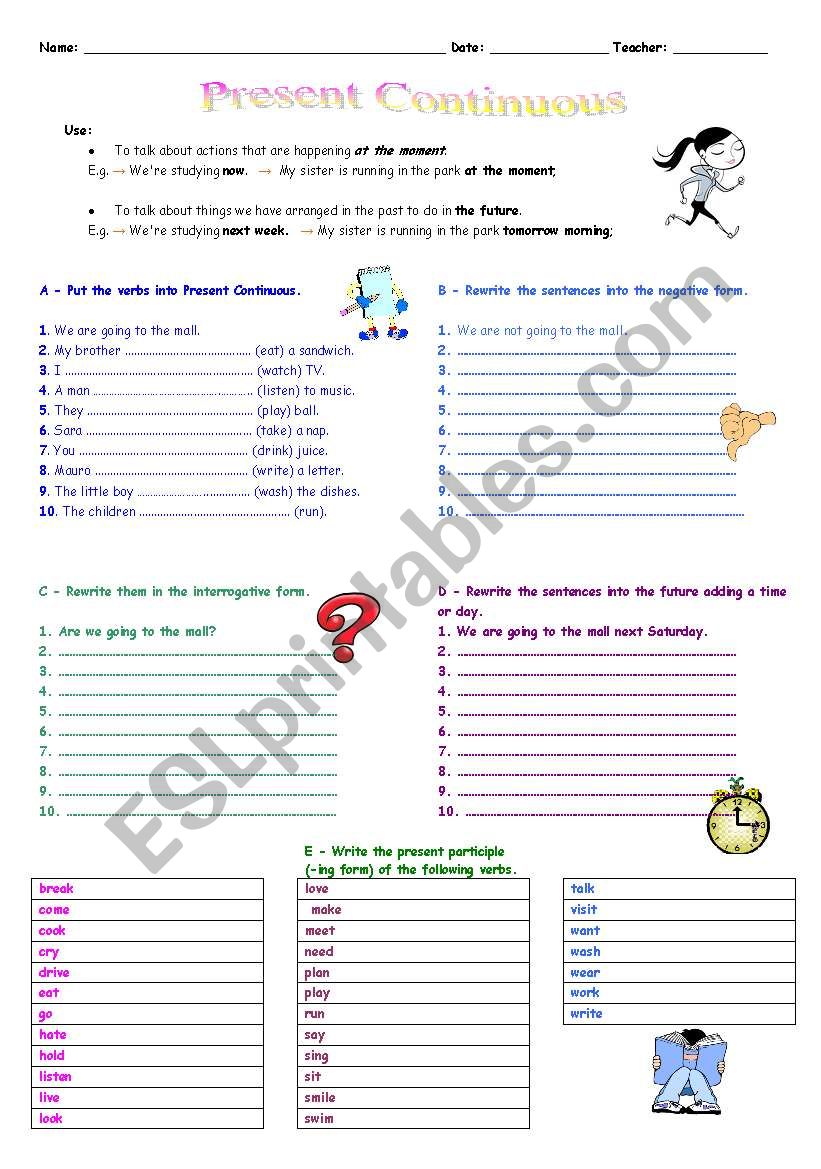 Present Continuous Exercise worksheet