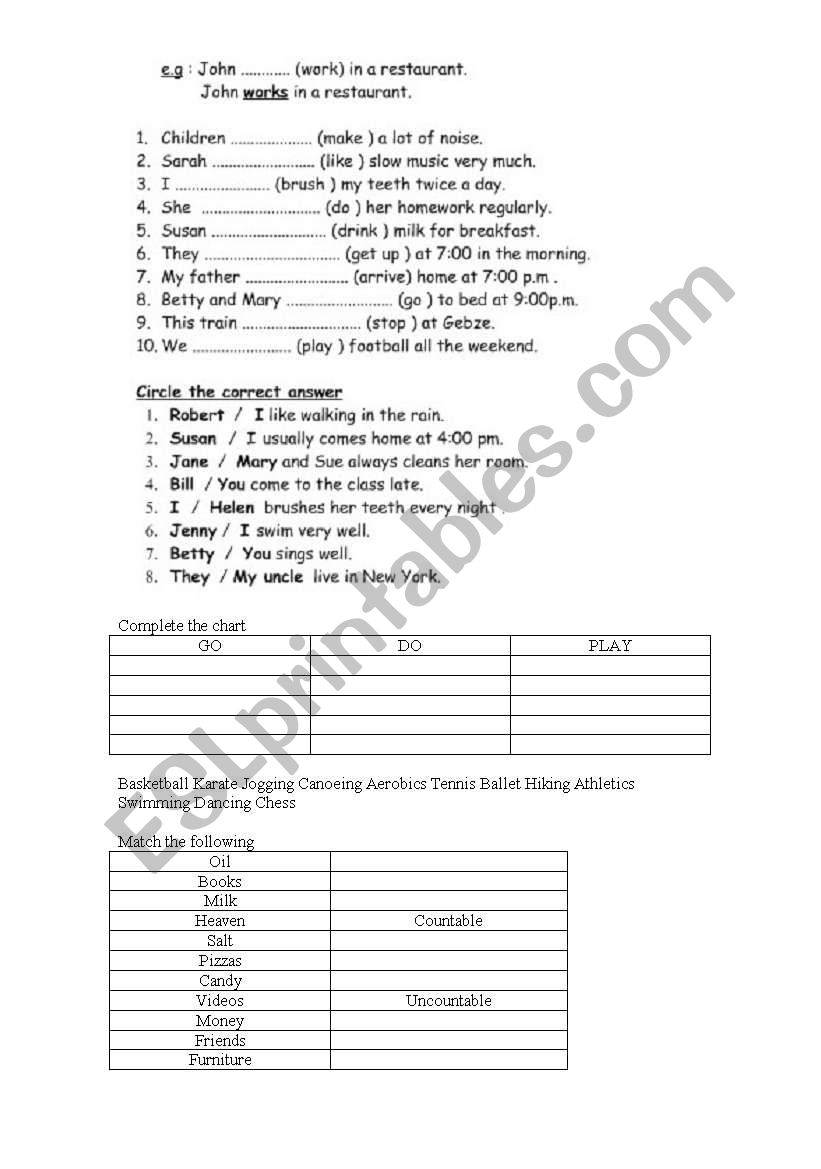 Revision worksheet