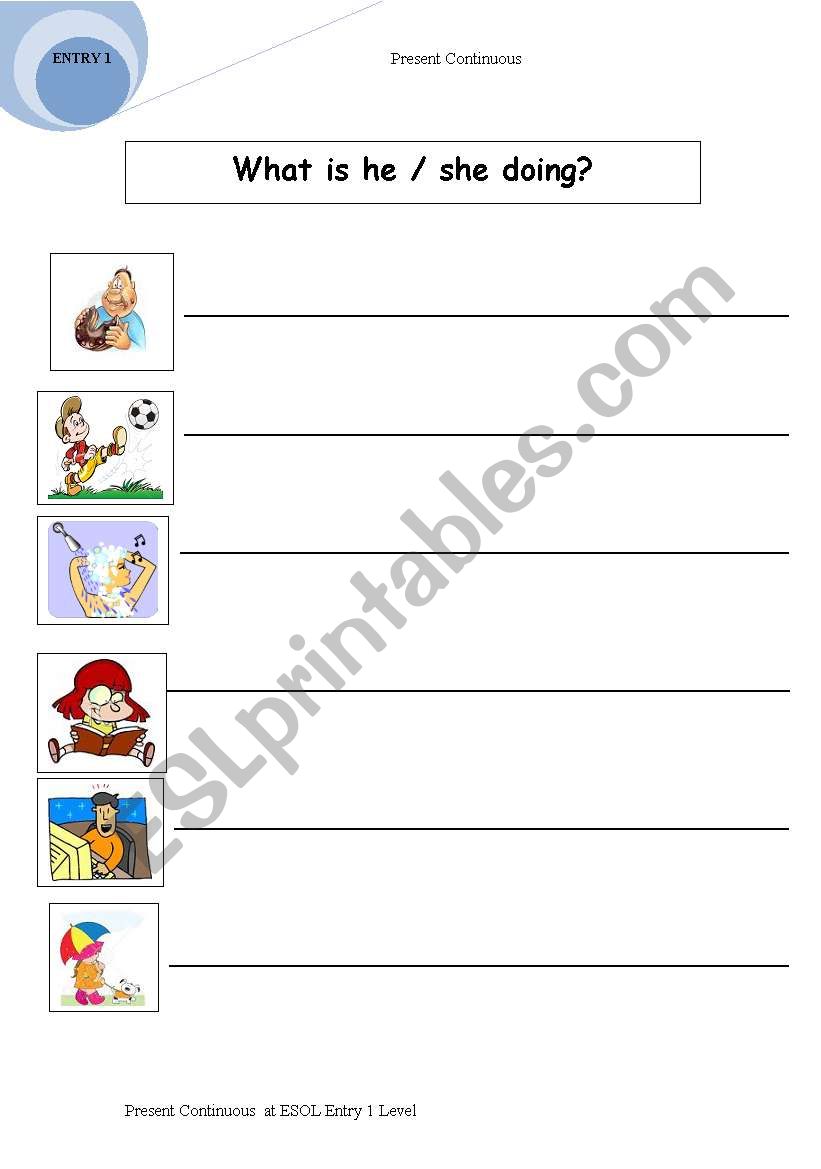 Present Continuous - Writing statements using he/she