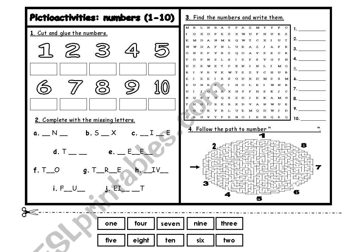 Pictioactivities: numbers (1-10)