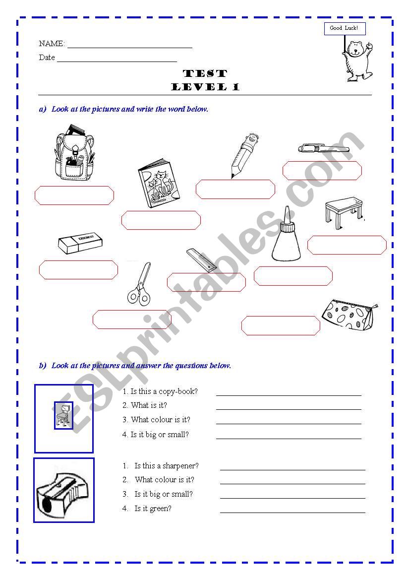 TEST  - Level 1 worksheet