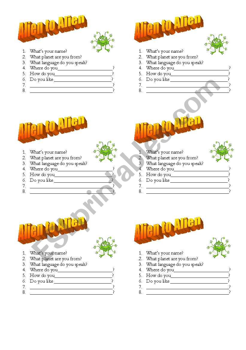 Alien Interview worksheet