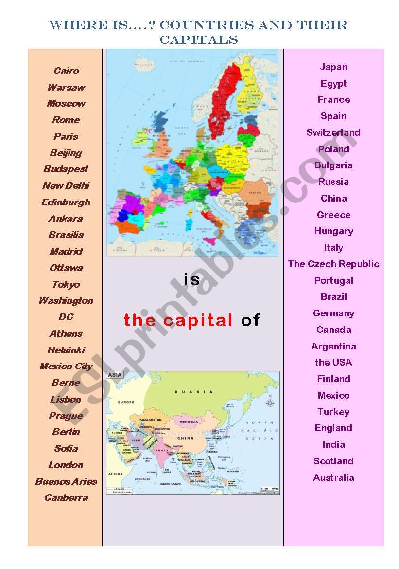 countries and capitals worksheet